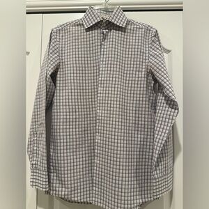 Hugo Boss White and Purple Check Long-Sleeve Dress Shirt